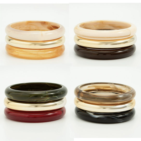 Geometric Ombre Resin Bracelet Set For Women Glossy Circular Stackable Jewelry With Polished Finish