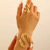 Geometric Opening Leopard Print Alloy Bracelet Ring Twopiece Set Exaggerated Adjustable For Women Electroplated