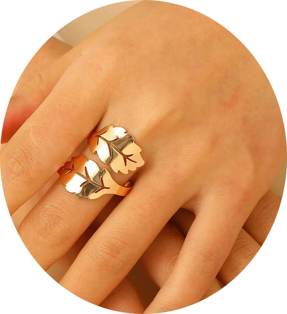 Geometric Opening Leopard Print Alloy Bracelet Ring Twopiece Set Exaggerated Adjustable For Women Electroplated