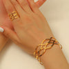 Geometric Opening Leopard Print Alloy Bracelet Ring Twopiece Set Exaggerated Adjustable For Women Electroplated