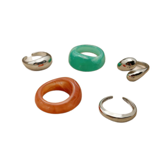 Geometric Openstyle Alloy Ring Set With Polished Electroplated Finish And Minimalist Line Design For Unisex Fashion