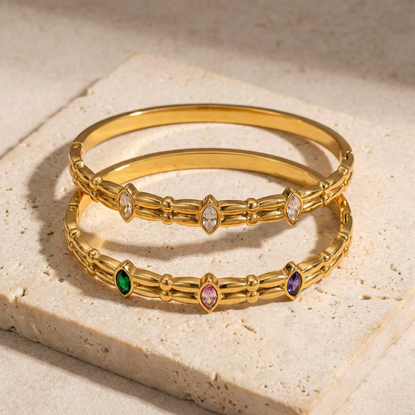 Geometric Oval Goldplated Stainless Steel Bracelet For Women With Sophisticated Zircon Accents