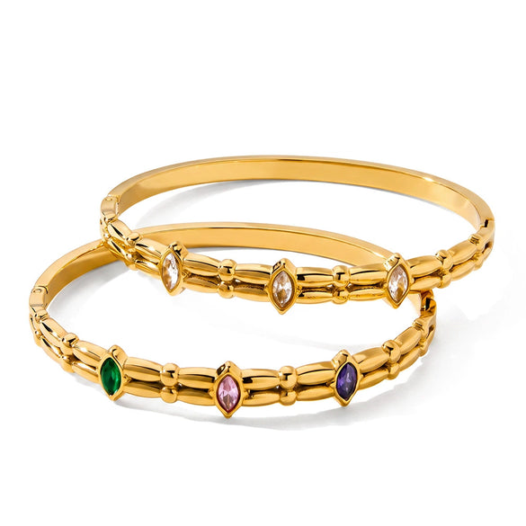 Geometric Oval Goldplated Stainless Steel Bracelet For Women With Sophisticated Zircon Accents