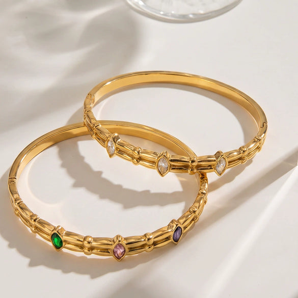 Geometric Oval Goldplated Stainless Steel Bracelet For Women With Sophisticated Zircon Accents
