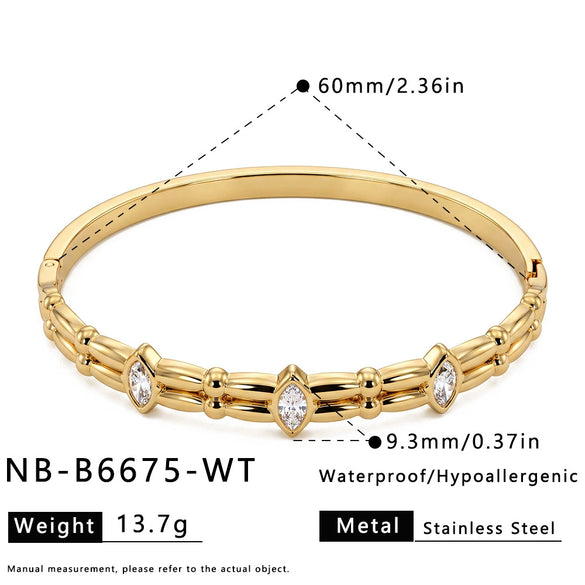 Geometric Oval Goldplated Stainless Steel Bracelet For Women With Sophisticated Zircon Accents