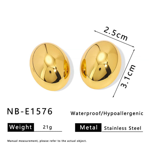 Geometric Oval Oversized Glossy Stainless Steel Jewelry For Women 18K Gold Furnace Vacuum Plated
