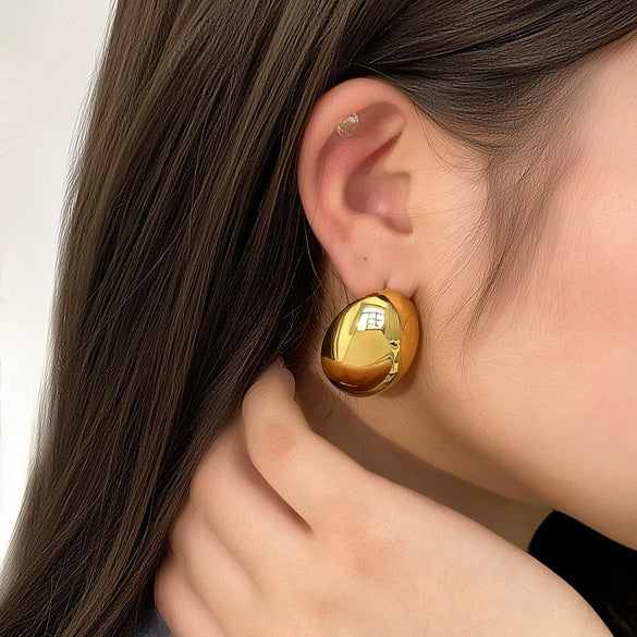Geometric Oval Oversized Glossy Stainless Steel Jewelry For Women 18K Gold Furnace Vacuum Plated