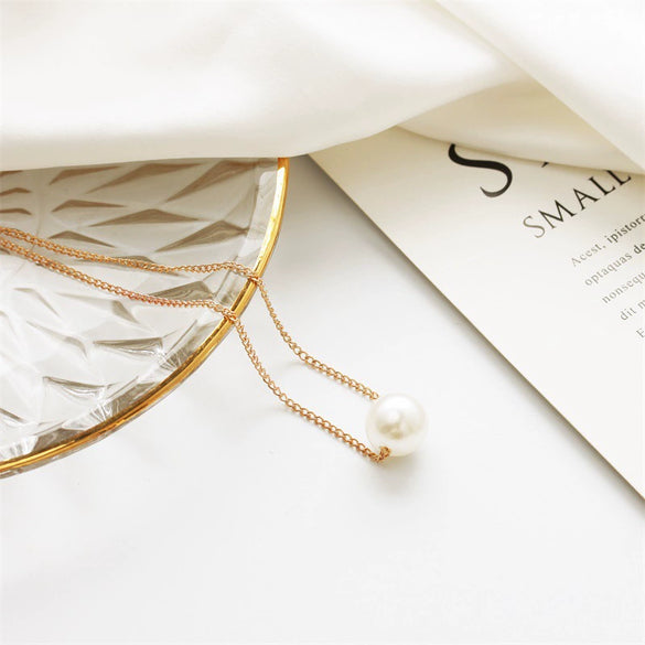 Geometric Pearl Ball Short Necklace With Water Wave Chain Alloy Pendant And Pearl Set Detail Wholesale Fashion Accessory