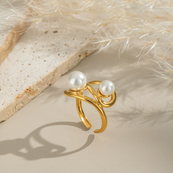 Geometric Pearl Ring For Girls Stainless Steel Electroplated Elegant Niche High End Non Fading Waterproof And Environmentally Friendly