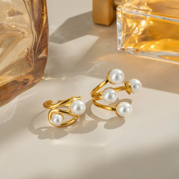 Geometric Pearl Ring For Girls Stainless Steel Electroplated Elegant Niche High End Non Fading Waterproof And Environmentally Friendly