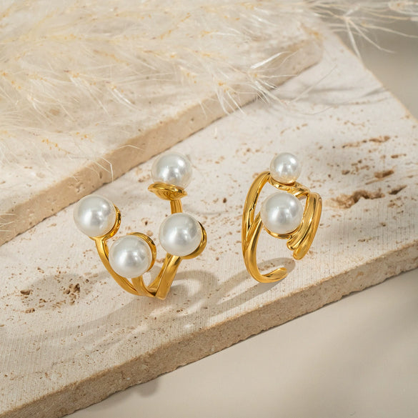 Geometric Pearl Ring For Girls Stainless Steel Electroplated Elegant Niche High End Non Fading Waterproof And Environmentally Friendly