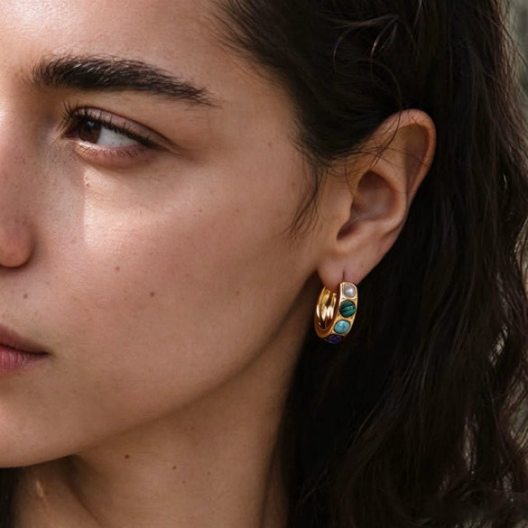 Geometric Plated Stainless Steel Hoop Earrings For Women Sophisticated Pierced Ear Jewelry