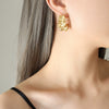 Geometric Pleated Texture 316L Stainless Steel Gold Plated Earrings For Women