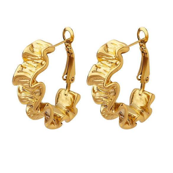 Geometric Pleated Texture 316L Stainless Steel Gold Plated Earrings For Women