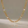 Geometric Pvd Vacuum Gold Plated Stainless Steel Necklace With Zircon Chain And Lobster Clasp For Women