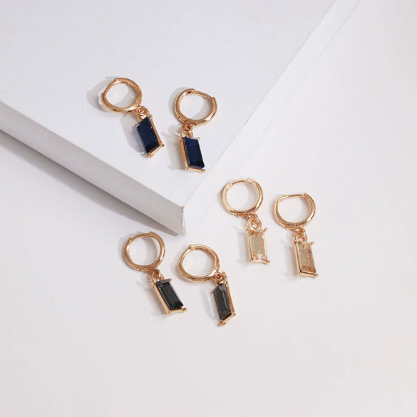 Geometric Rectangular Alloy Earrings With Diamondencrusted Artificial Gemstones For Women