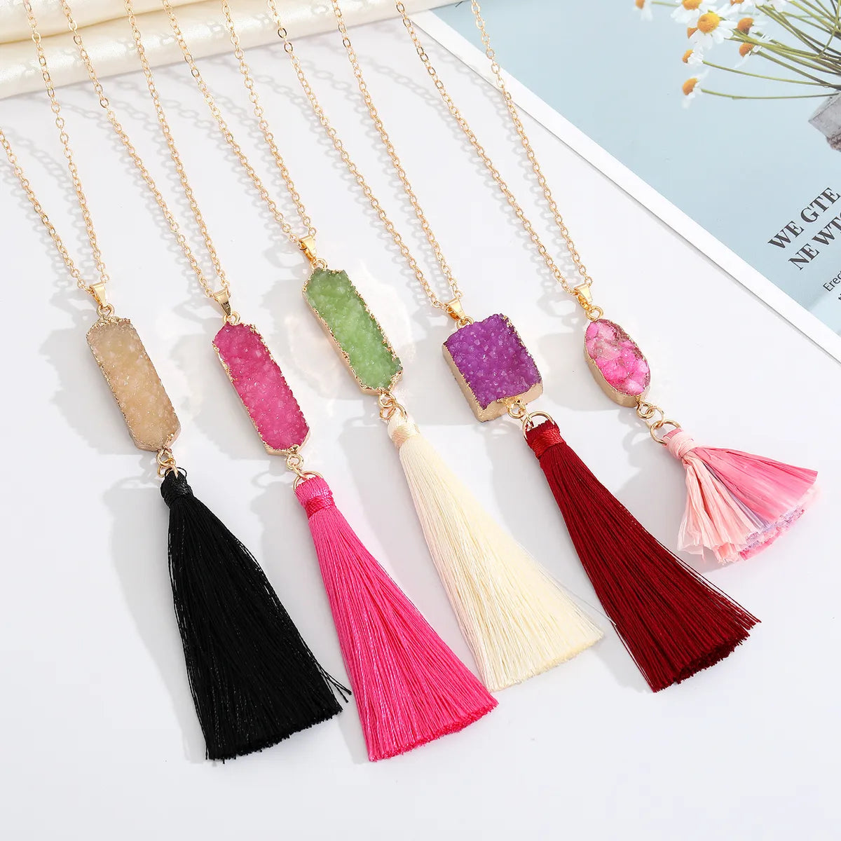 Geometric Resin Necklace Multicolor Pendant Tassel Sweater Chain Autumn And Winter New Chain