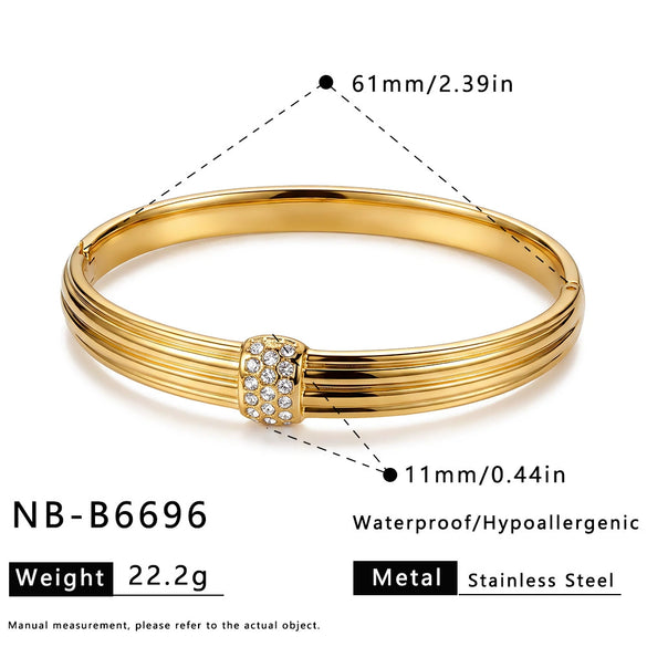 Geometric Rhinestone Stainless Steel Bracelet With Gold Plated Finish Simple Trendy Fashion Jewelry