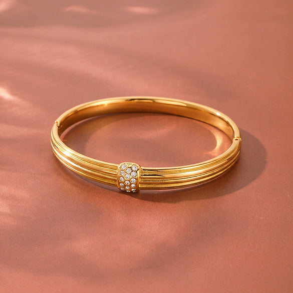 Geometric Rhinestone Stainless Steel Bracelet With Gold Plated Finish Simple Trendy Fashion Jewelry