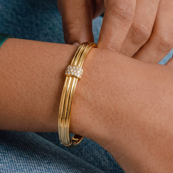 Geometric Rhinestone Stainless Steel Bracelet With Gold Plated Finish Simple Trendy Fashion Jewelry
