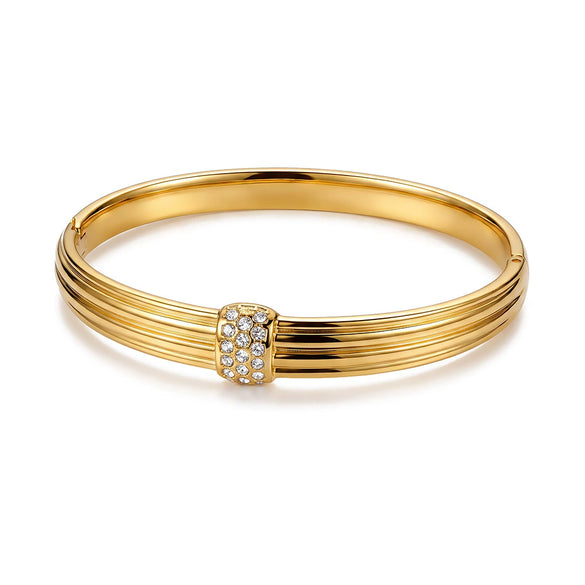 Geometric Rhinestone Stainless Steel Bracelet With Gold Plated Finish Simple Trendy Fashion Jewelry