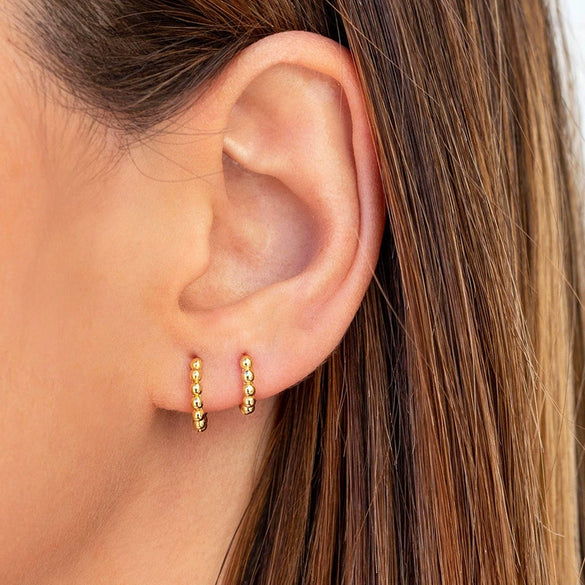 Geometric Round Bead Earrings With Silver Needle And Copper Electroplated Simple Retro Style For Women And Couples