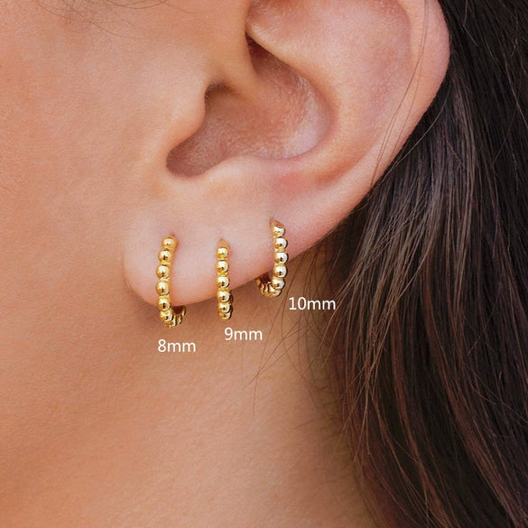 Geometric Round Bead Earrings With Silver Needle And Copper Electroplated Simple Retro Style For Women And Couples