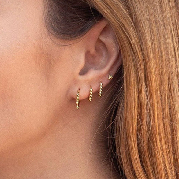 Geometric Round Bead Earrings With Silver Needle And Copper Electroplated Simple Retro Style For Women And Couples