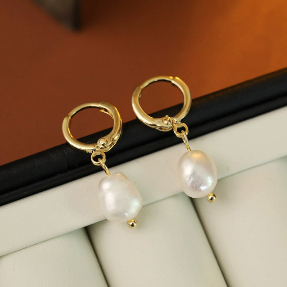 Geometric Round Freshwater Pearl Earrings For Women Alloy Electroplated Gold Plated Fashion Jewelry