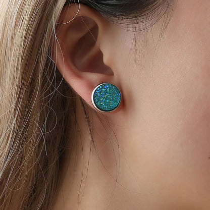 Simple Style Round Stainless Steel Gem Earrings Ear Studs