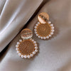 Geometric Round Mesh Pearl Earrings