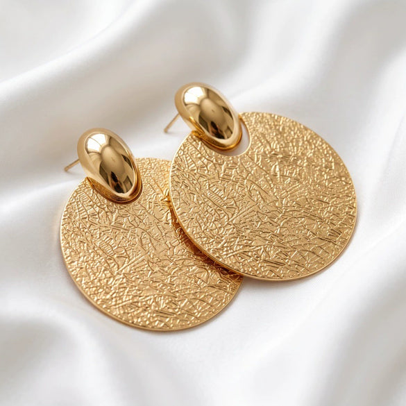 Geometric Round Metal Stud Earrings For Women Plated Ferroalloy Design With Stainless Steel Posts Bold And Elegant Statement Jewelry