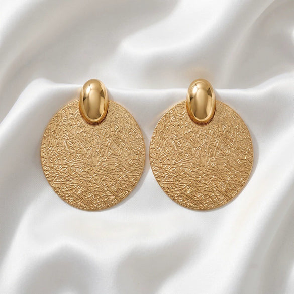 Geometric Round Metal Stud Earrings For Women Plated Ferroalloy Design With Stainless Steel Posts Bold And Elegant Statement Jewelry