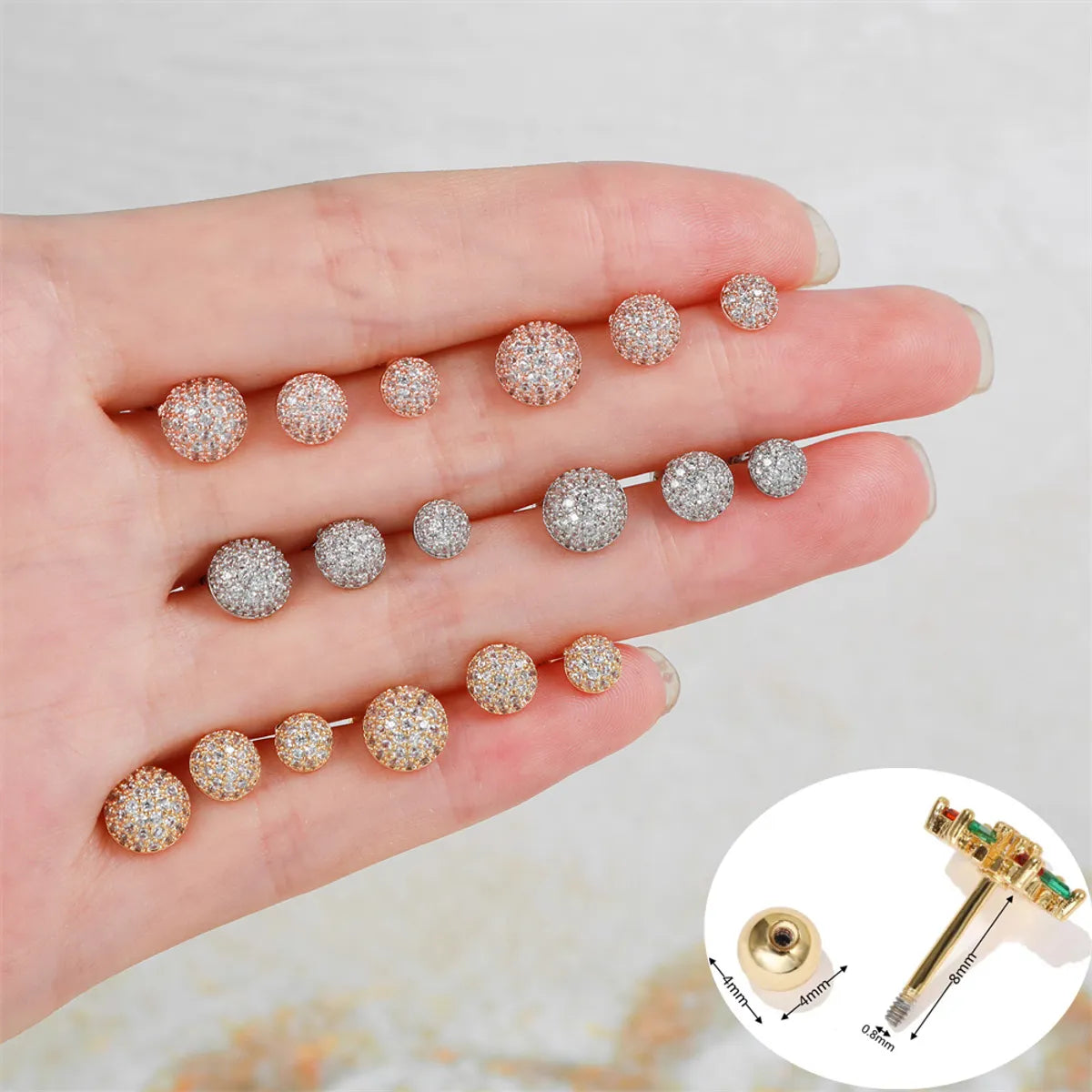 Geometric Semi-Circular Ball Ear Bone Studs Piercing Small Earrings