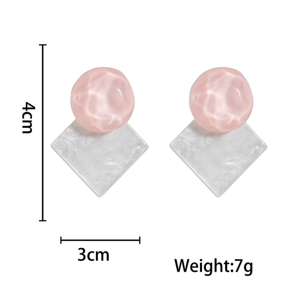 Geometric Sparkling Resin And Plastic Earrings With Contrast Color Stitching And Water Ripple Design S925 Silver Pin