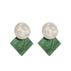 Geometric Sparkling Resin And Plastic Earrings With Contrast Color Stitching And Water Ripple Design S925 Silver Pin