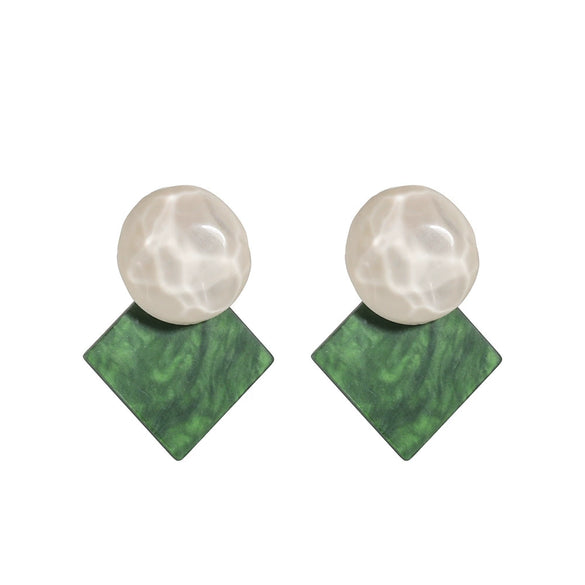 Geometric Sparkling Resin And Plastic Earrings With Contrast Color Stitching And Water Ripple Design S925 Silver Pin