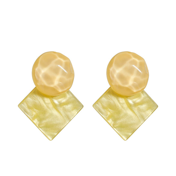 Geometric Sparkling Resin And Plastic Earrings With Contrast Color Stitching And Water Ripple Design S925 Silver Pin