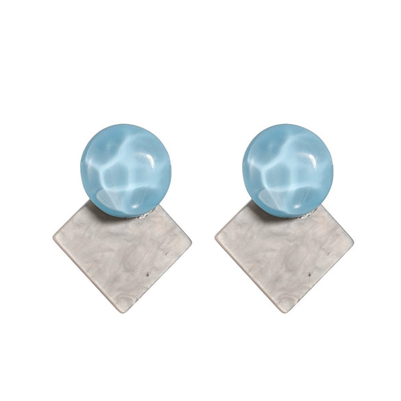Geometric Sparkling Resin And Plastic Earrings With Contrast Color Stitching And Water Ripple Design S925 Silver Pin