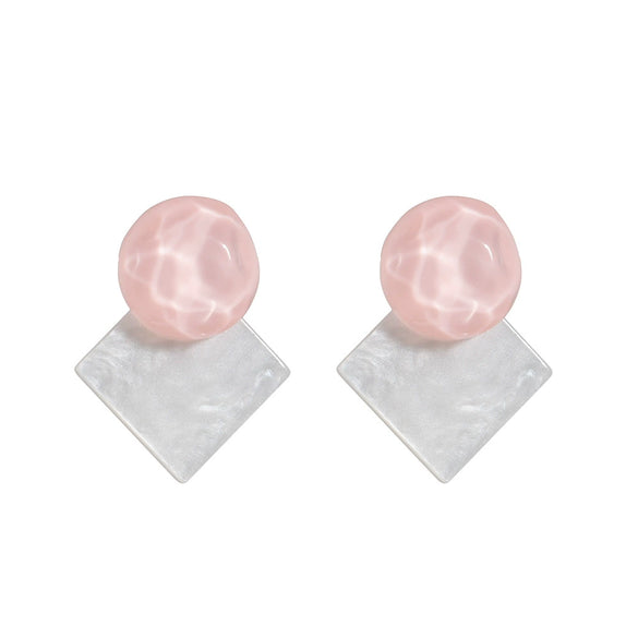 Geometric Sparkling Resin And Plastic Earrings With Contrast Color Stitching And Water Ripple Design S925 Silver Pin