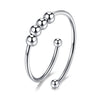 Geometric Spiral Bead Rotating Open Ring Brass And White Steel Electroplated Adjustable Unisex Anxiety Relief Jewelry