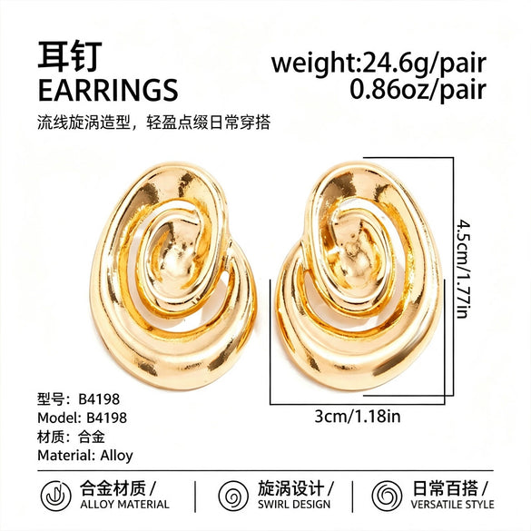 Geometric Spiral Hollow Earrings For Women Irregular Alloy Design With Electroplated Finish And Stainless Steel Ear Posts