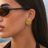 Geometric Square Gold Plated Stainless Steel Stud Earrings With Retro Spiral Line Design For Women