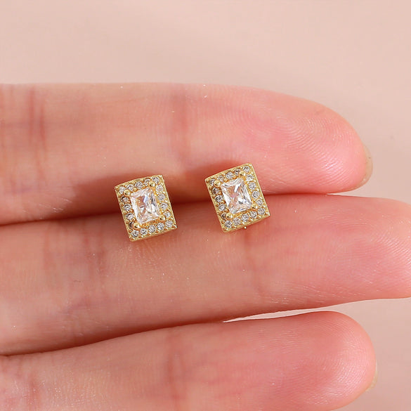 Geometric Square Rectangular Copper Electroplated Earrings For Women And Men