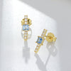 Geometric Square Sterling Silver Zircon Earrings For Women With Diamond Design