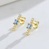 Geometric Square Sterling Silver Zircon Earrings For Women With Diamond Design
