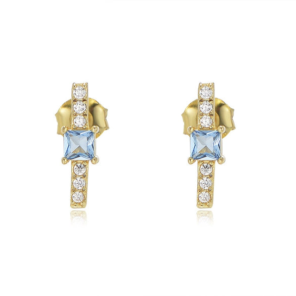 Geometric Square Sterling Silver Zircon Earrings For Women With Diamond Design