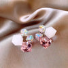 Geometric Square Three Dimensional Fantasy Zircon Earrings In Glass And Glazed Material With Rhombus And Geometric Patterns For Women