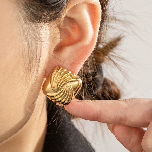 Geometric Square Titanium Steel Earrings For Women With Electroplating