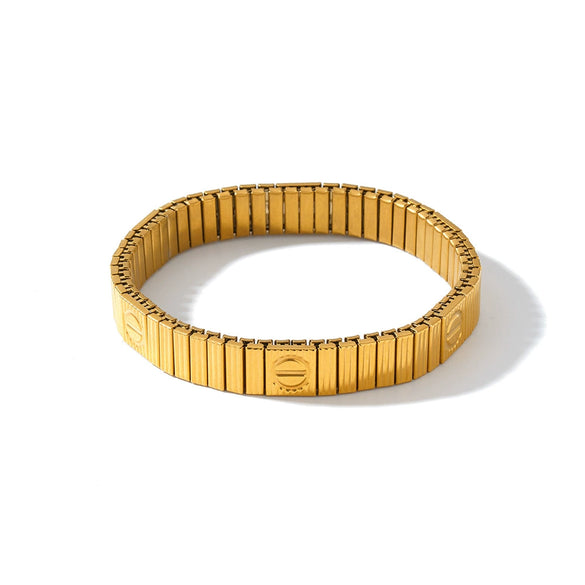 Geometric Stainless Steel Bracelet With Gold Tone Vacuum Electroplated Finish For Women